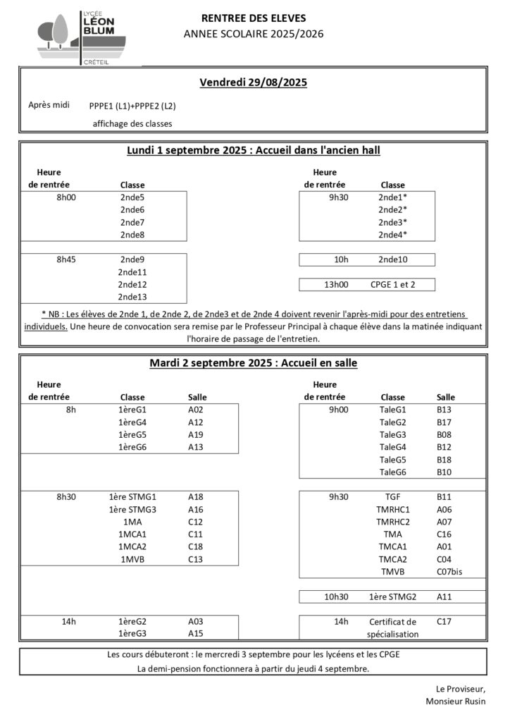 Planning de rentrée2025-26